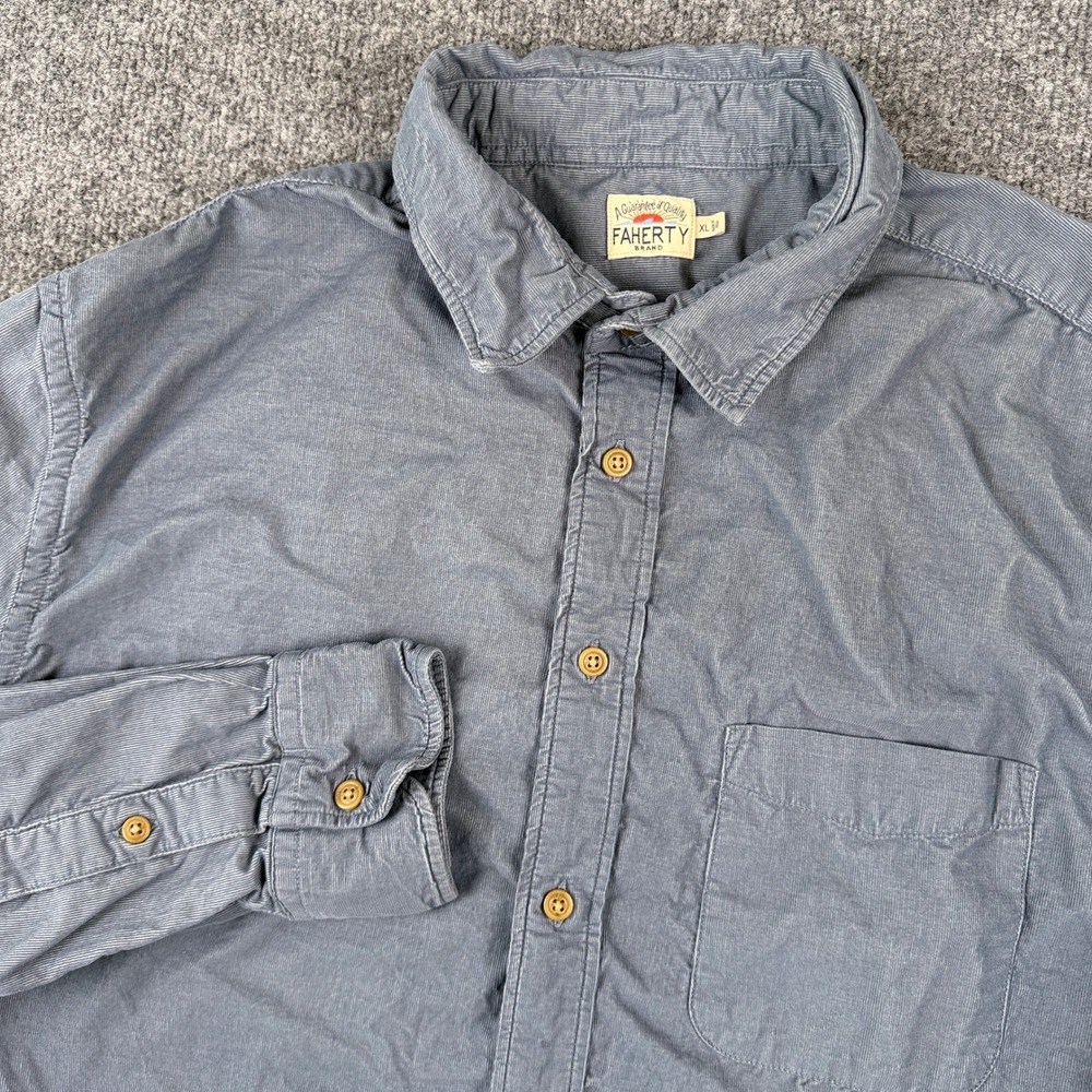 Faherty Stretch Corduroy Shirt Mens XL Blue Long Sleeve Button Up Preppy